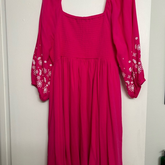 🐣🐇Mini Crinkle Gauze Blouson Sleeve Dress, Cabaret SZ 1X EUC - Picture 5 of 12